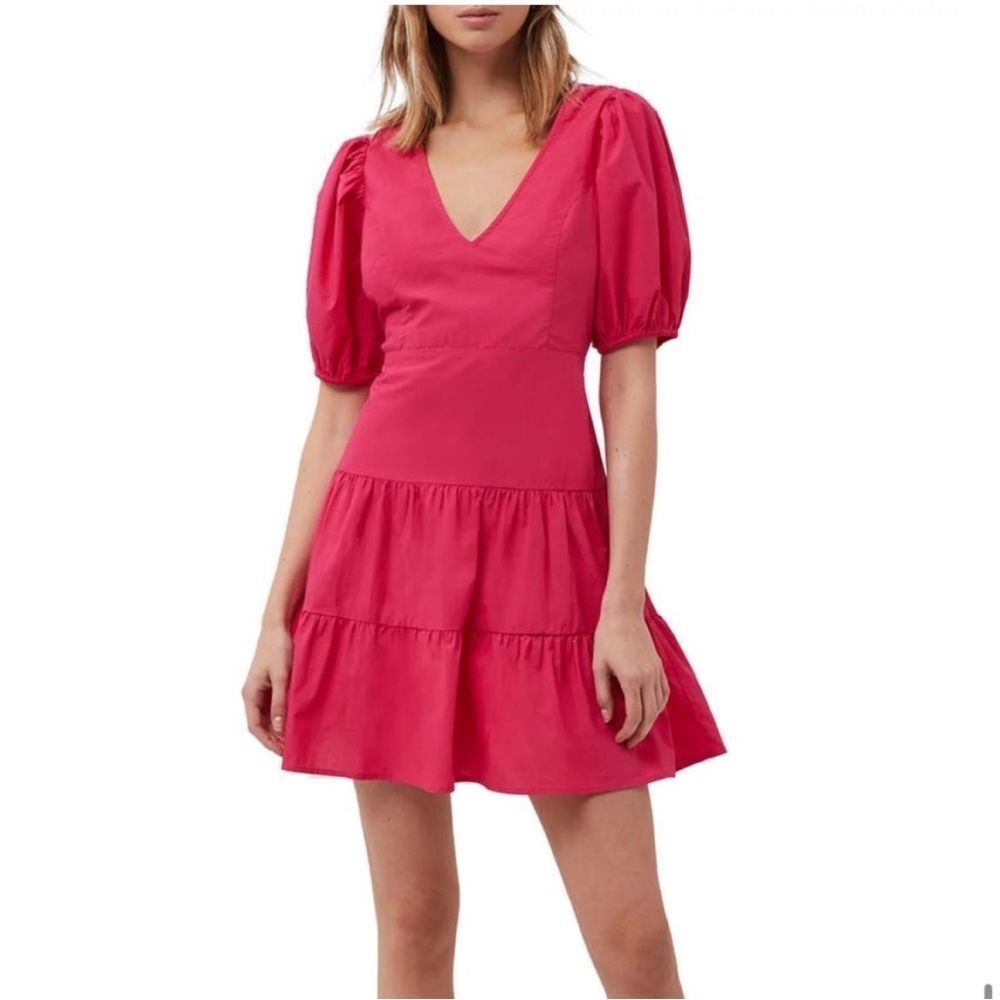 French Connection Hot Pink Puff Sleeve Mini Dress